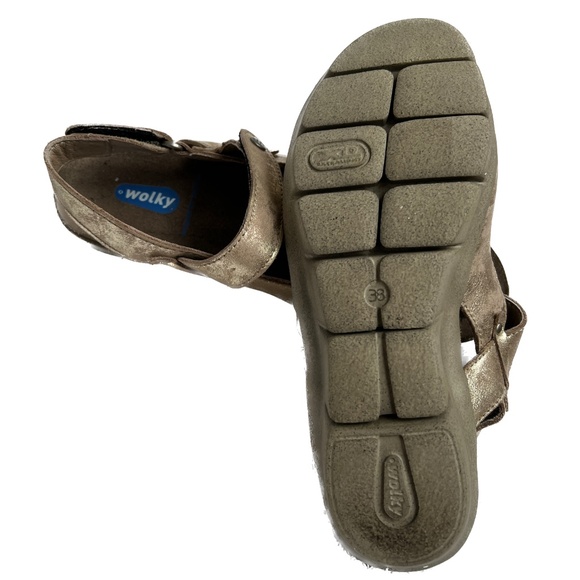 Wolky Sandals 2 Strap Comfort Hook & Loop Mottled Gold Size 38 US Size 7 - Picture 8 of 9